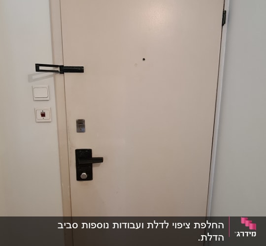 דלת מתכת עם מנעול ובריחים, קיר לבן
